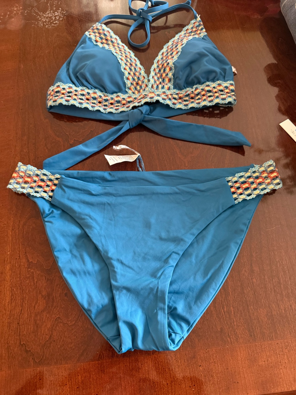BECCA Teal Blue Crochet-Trim Two-Piece Swim Set